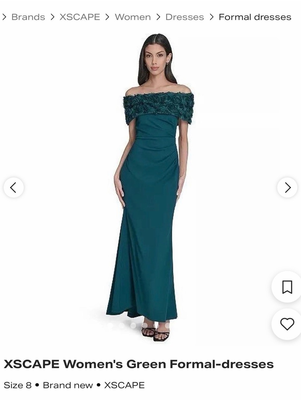 XSCAPE Teal Off-Shoulder Floral Trim Evening Gown